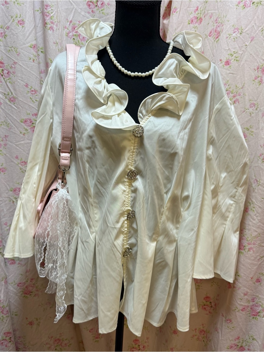 Adrianna Papell Ivory Satin Ruffle Top